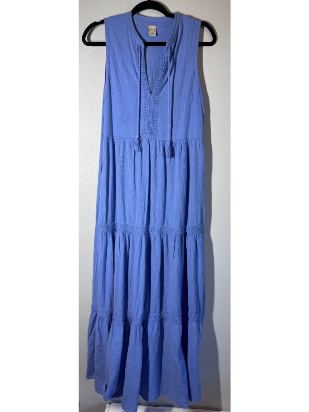 Blanco Nature Naomi Dress Womens Sea Blue Medium Maxi Tiered Flowy Sleeveless